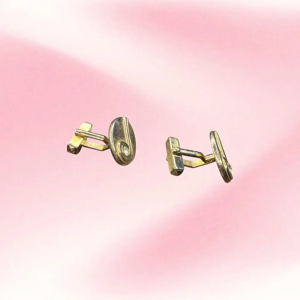 Vintage Swank Gold Tone Oval Swirl Rhinestone Cufflinks MCM Modernist